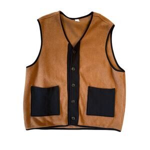 KOTN Men's 100% Cotton Fleece Black & Caramel Brown Vest Size XL